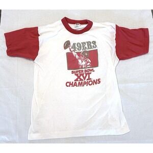 VTG 80s Super Bowl XVI San Francisco 49ers Ringer Tshirt Mens Size L French NFL